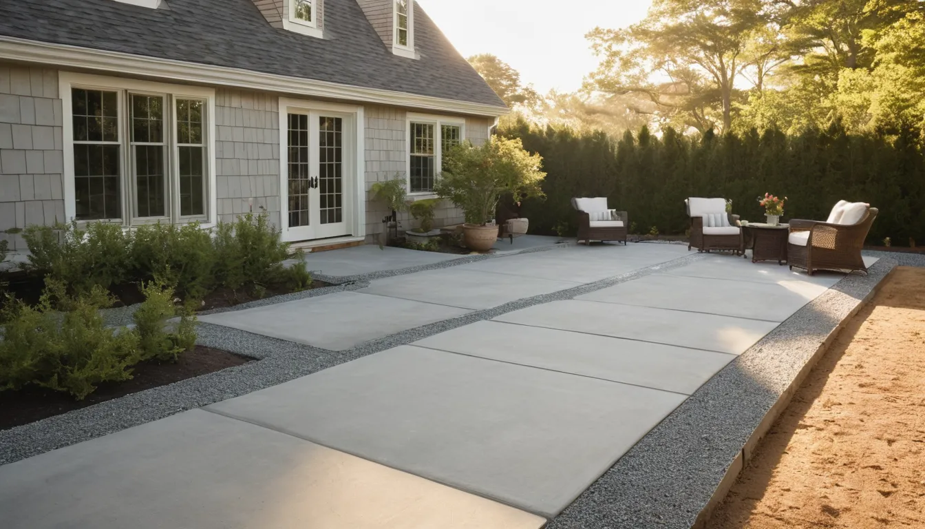A newly poured concrete patio behind an older home in the Norwalk area